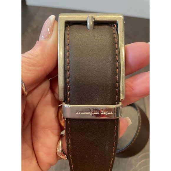 Ermenegildo Zegna Reversible Black/Brown Dress Belt Size 37-33" w/Silver Buckle - Picture 2 of 11